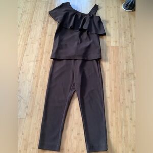 𝅺Boston Proper Chic Travel Collection Top+Pants Set Brown Small